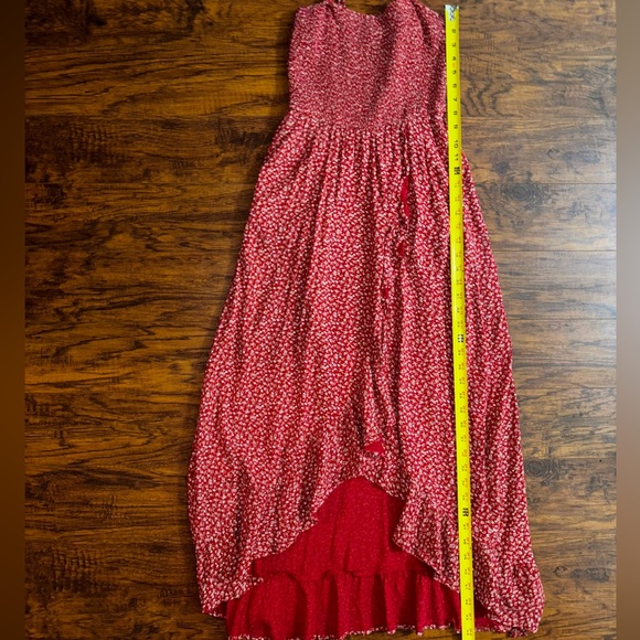 Hollister Red Floral Sundress Smocked Bodice Women’s High-Low Flowy Maxi Dress - Picture 6 of 8